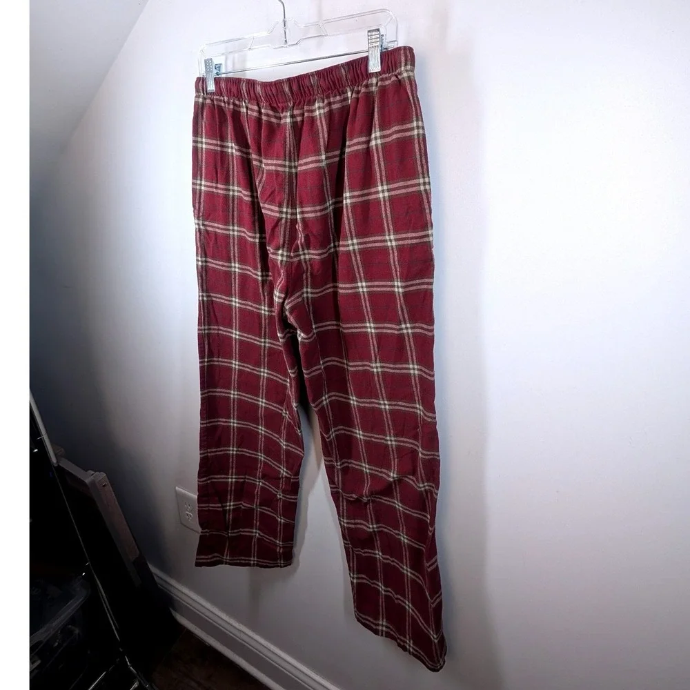 Garnet Hill‎ Mens Plaid Flannel Pajama Pants Burgundy Tan Cotton Sleepwear Large